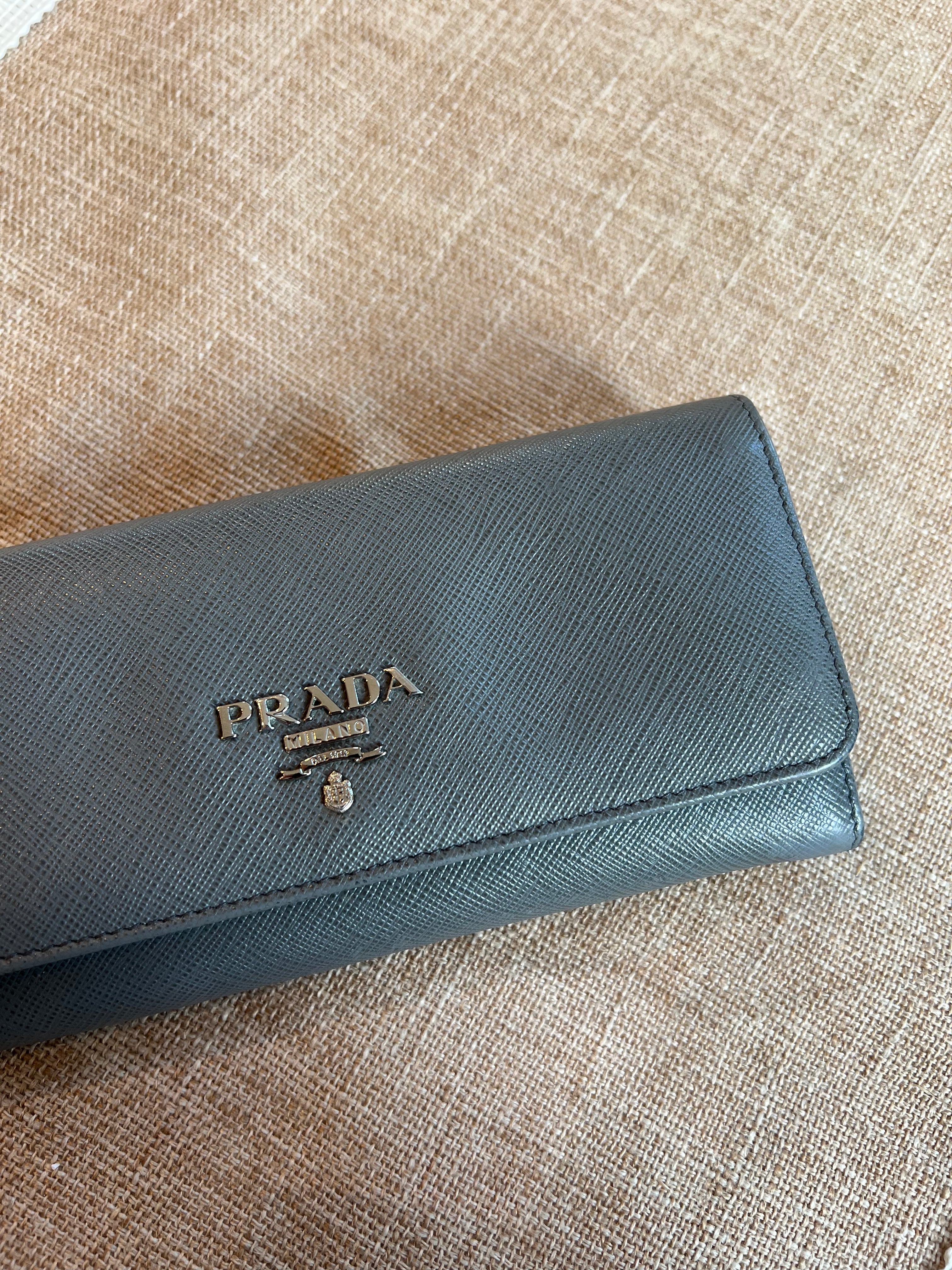 Prada saffiano grey wallet