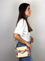 Load image into Gallery viewer, Valentino Garavani Rockstud 1973 Embroidered Vitello Leather Flap Bag Ivory
