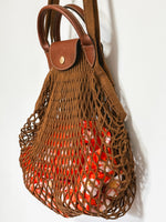 Load image into Gallery viewer, Longchamp x Filt Le Pliage Filet Mesh Tote Bag Cotton and Leather Brown
