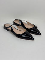Load image into Gallery viewer, Prada Brushed Patent Leather Slingback Pointed-Toe Pumps Black - 5 UK
