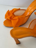 Load image into Gallery viewer, Atana 'The Aris' Mesh and Patent Leather Bow Mules in Orange - 6 UK

