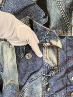 Load image into Gallery viewer, Moschino Jeans - Vintage Trompe L'oeil Denim Print Quilted Coat - collector’s item - Size 8 UK (oversized)
