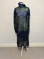 Load image into Gallery viewer, Missoni Mohair-Blend Striped Mock Neck Midi Dress in Navy and Forest Green - S

