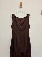 Load image into Gallery viewer, By Malina Flora Recycled Polyester and Viscose Tiered Maxi Dress in Chocolate Brown
