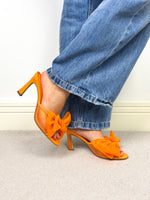 Load image into Gallery viewer, Atana 'The Aris' Mesh and Patent Leather Bow Mules in Orange - 6 UK
