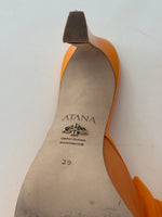 Load image into Gallery viewer, Atana 'The Aris' Mesh and Patent Leather Bow Mules in Orange - 6 UK
