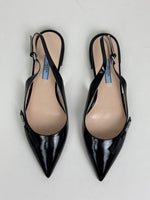 Load image into Gallery viewer, Prada Brushed Patent Leather Slingback Pointed-Toe Pumps Black - 5 UK
