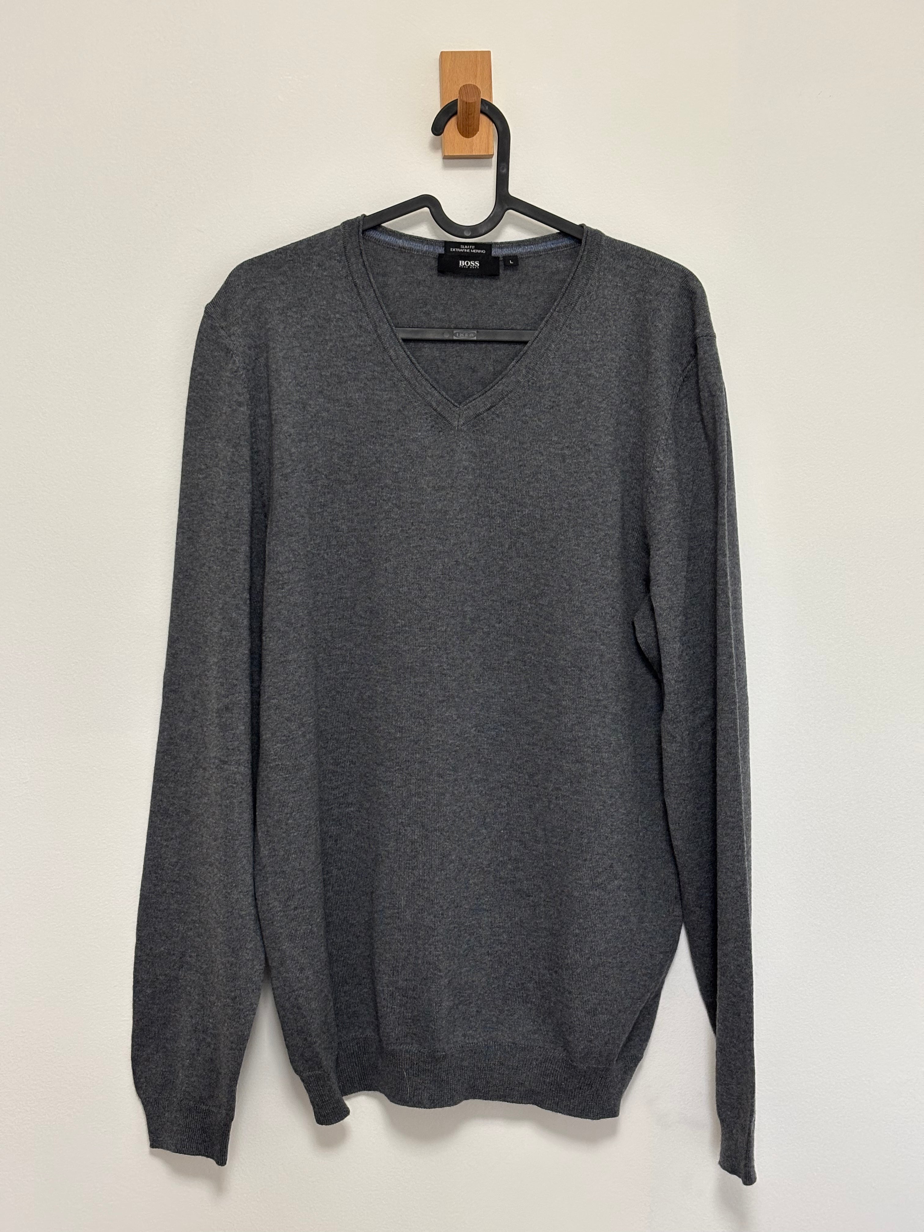 MENSWEAR - BOSS merino wool grey jumper - L