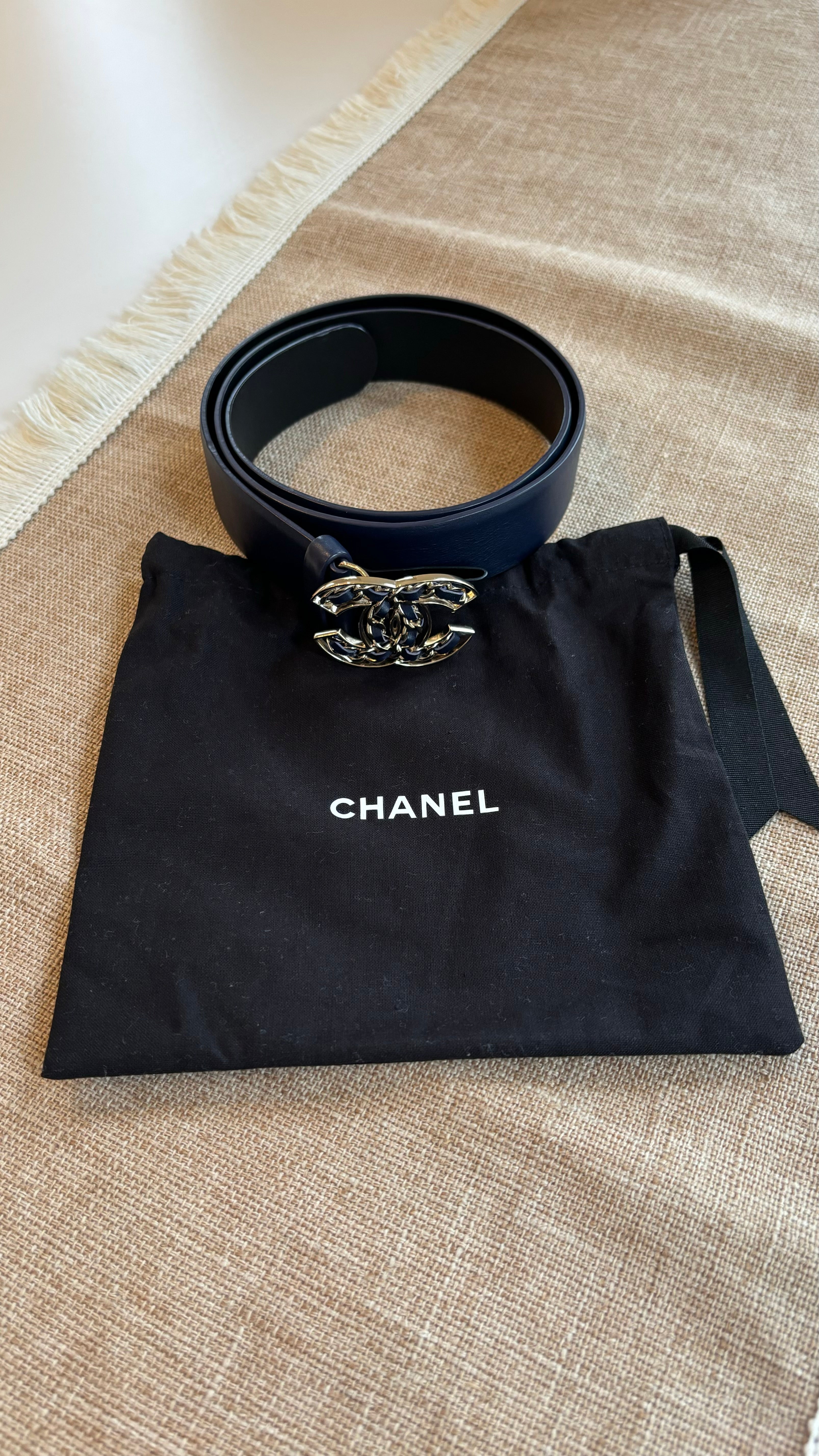 Chanel navy leather belt - 85cm