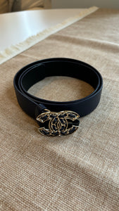 Chanel navy leather belt - 85cm