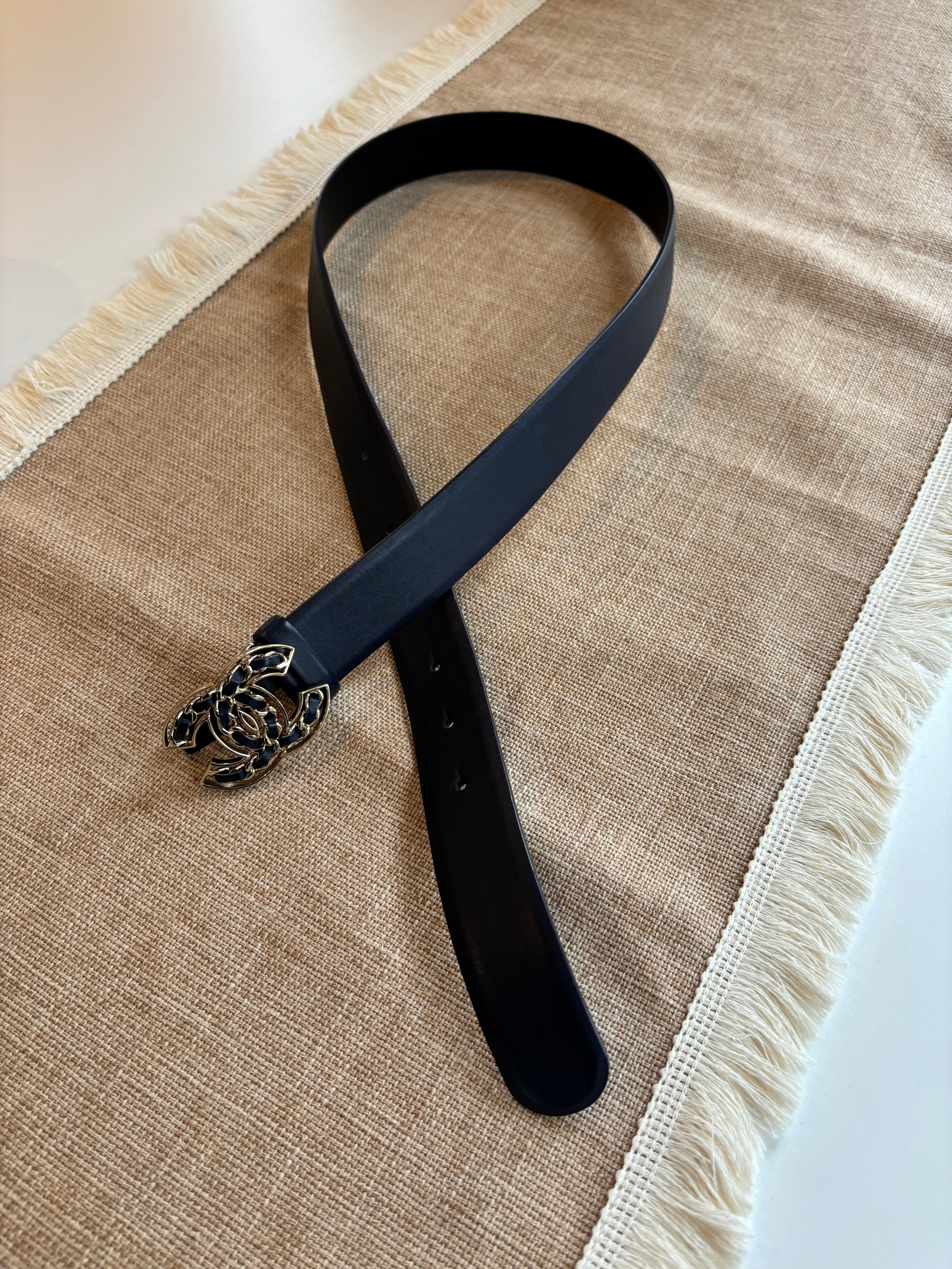 Chanel navy leather belt - 85cm