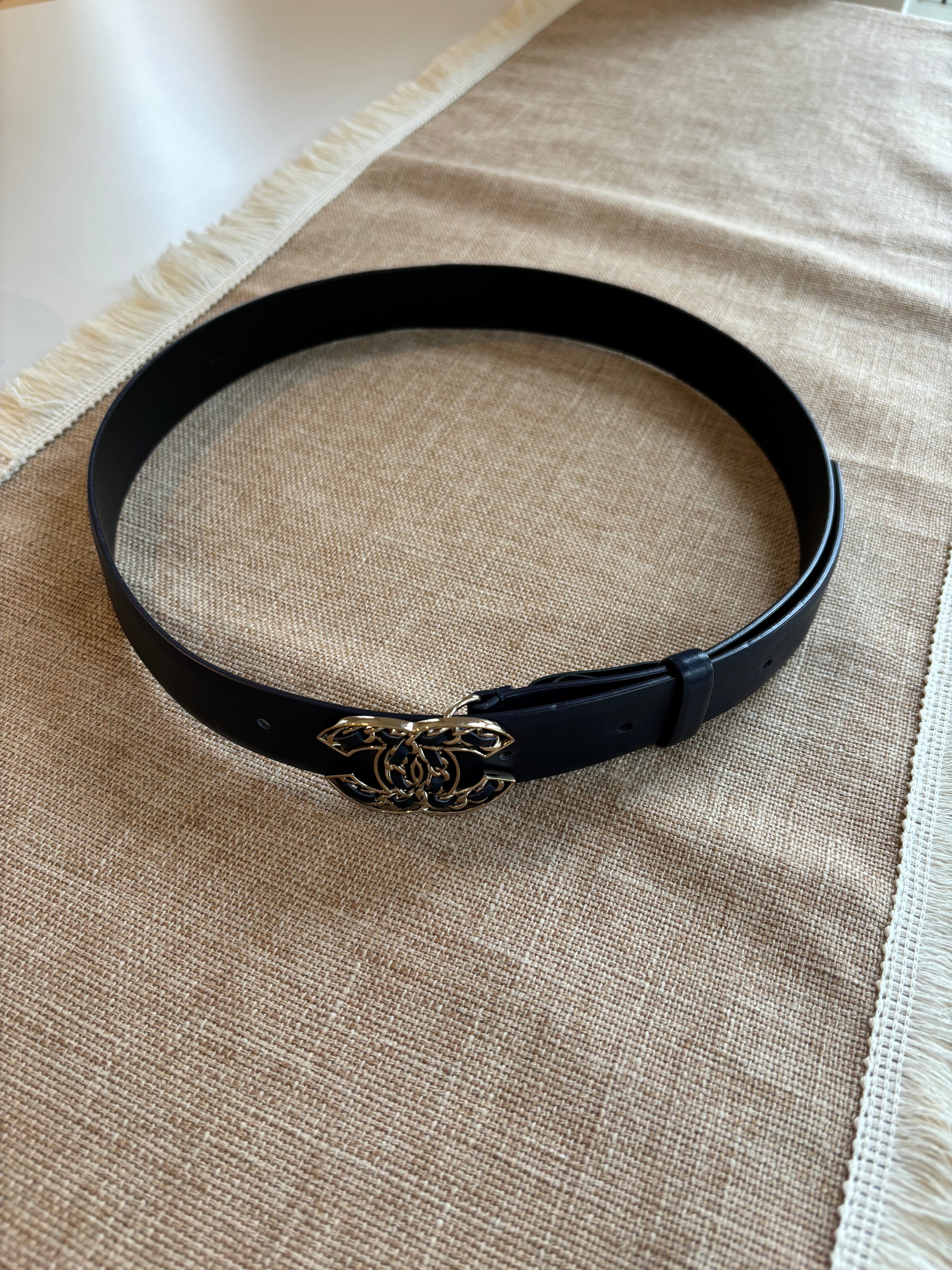 Chanel navy leather belt - 85cm