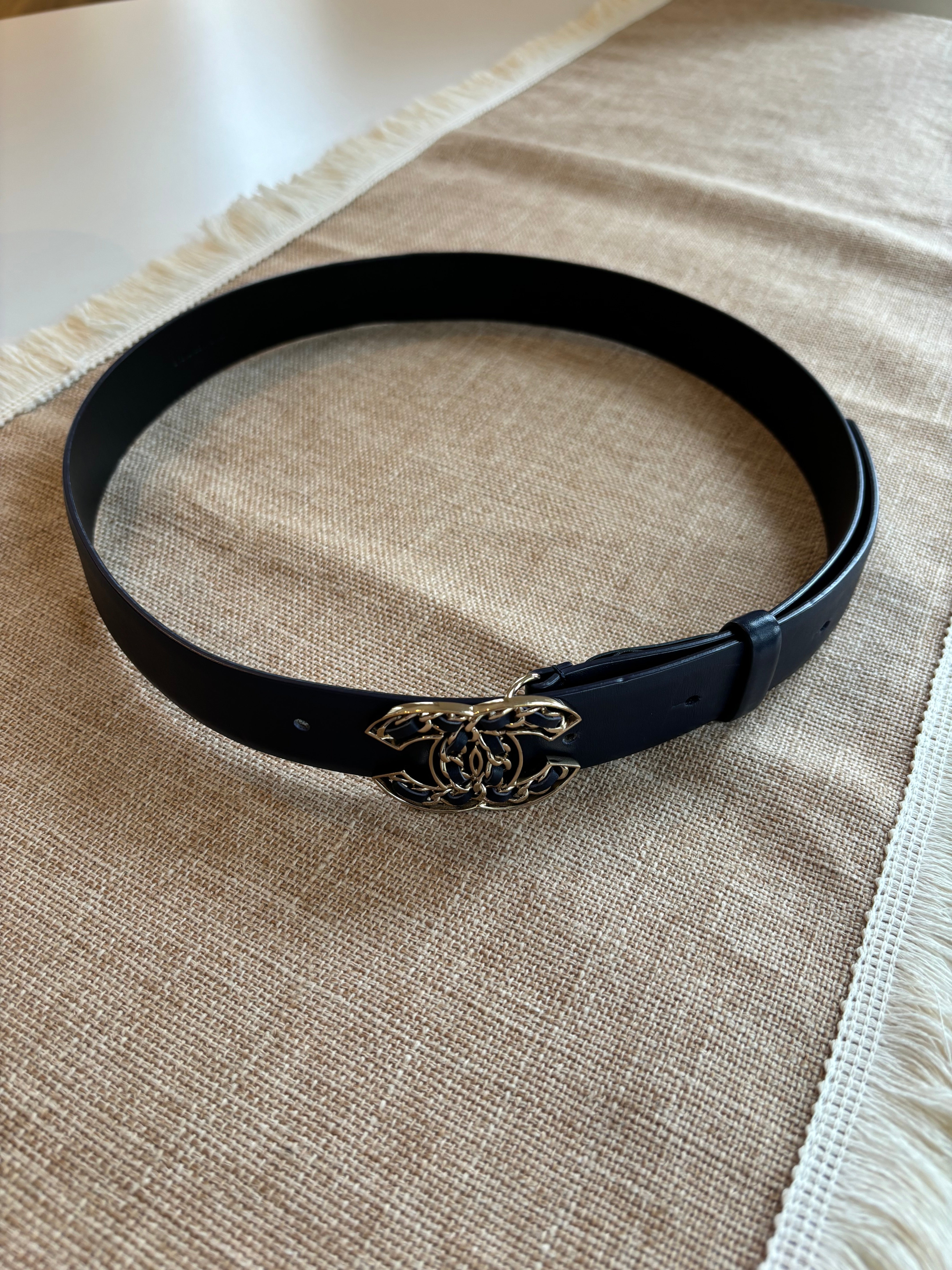 Chanel navy leather belt - 85cm