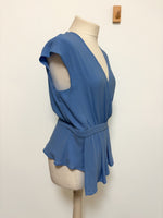 Load image into Gallery viewer, BCBGMAXAZRIA wrap blue top - M
