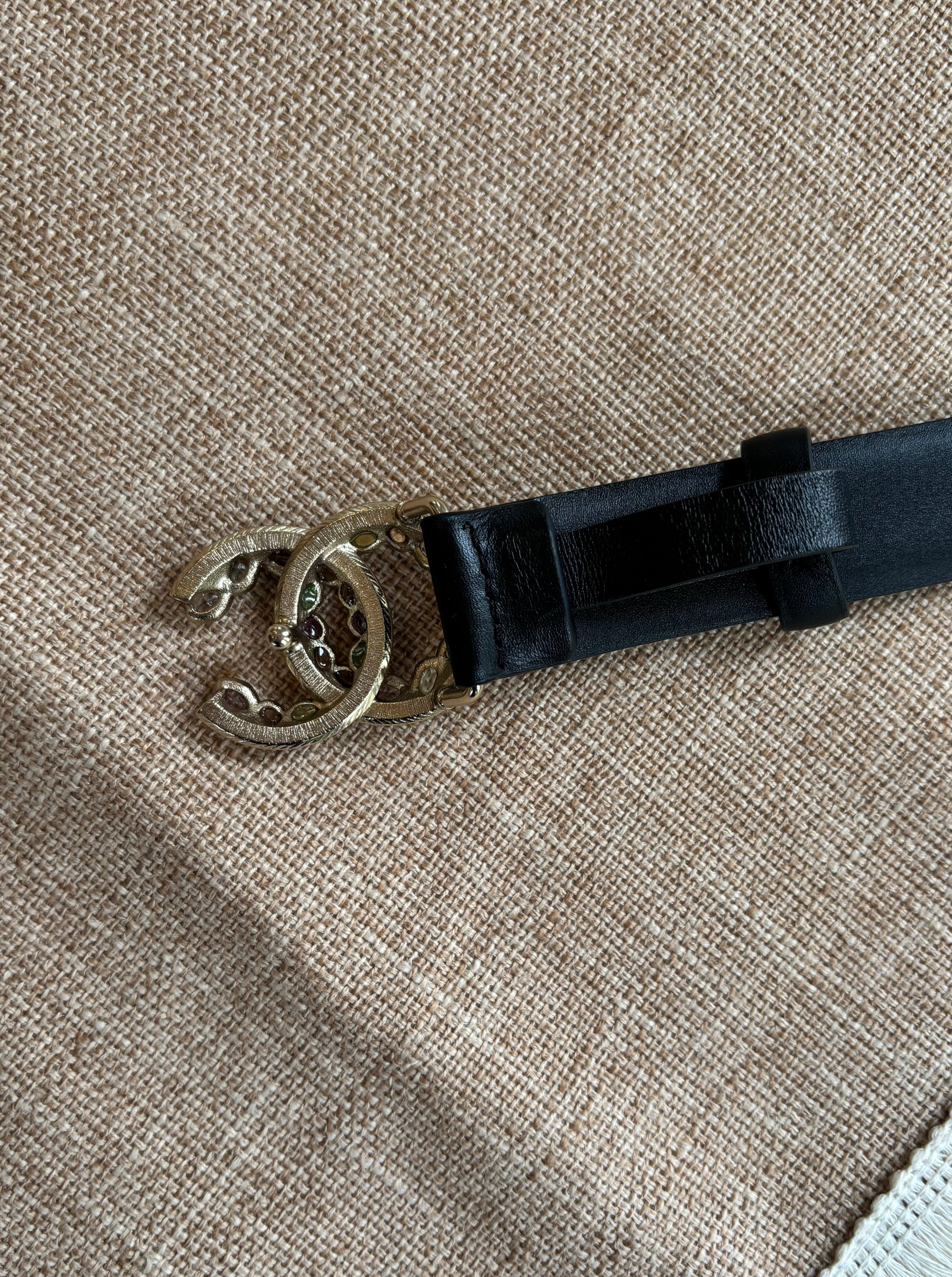 Chanel black leather belt