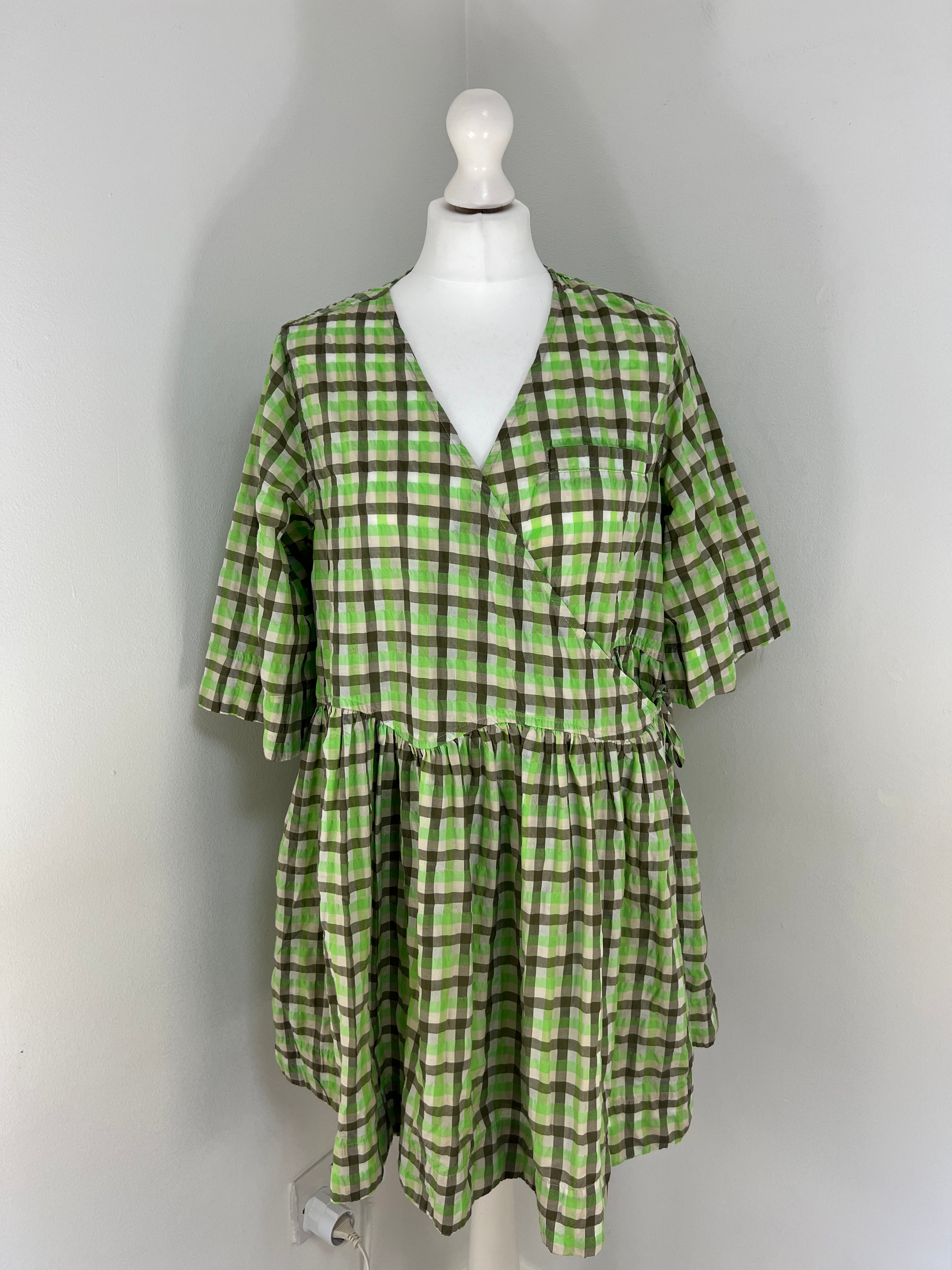 Ganni green check wrap mini dress - S/M