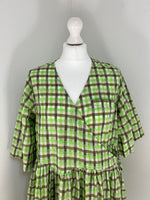 Load image into Gallery viewer, Ganni green check wrap mini dress - S/M
