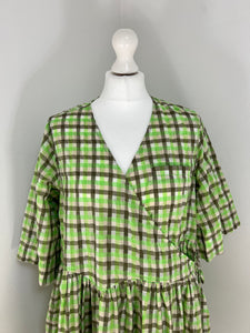 Ganni green check wrap mini dress - S/M