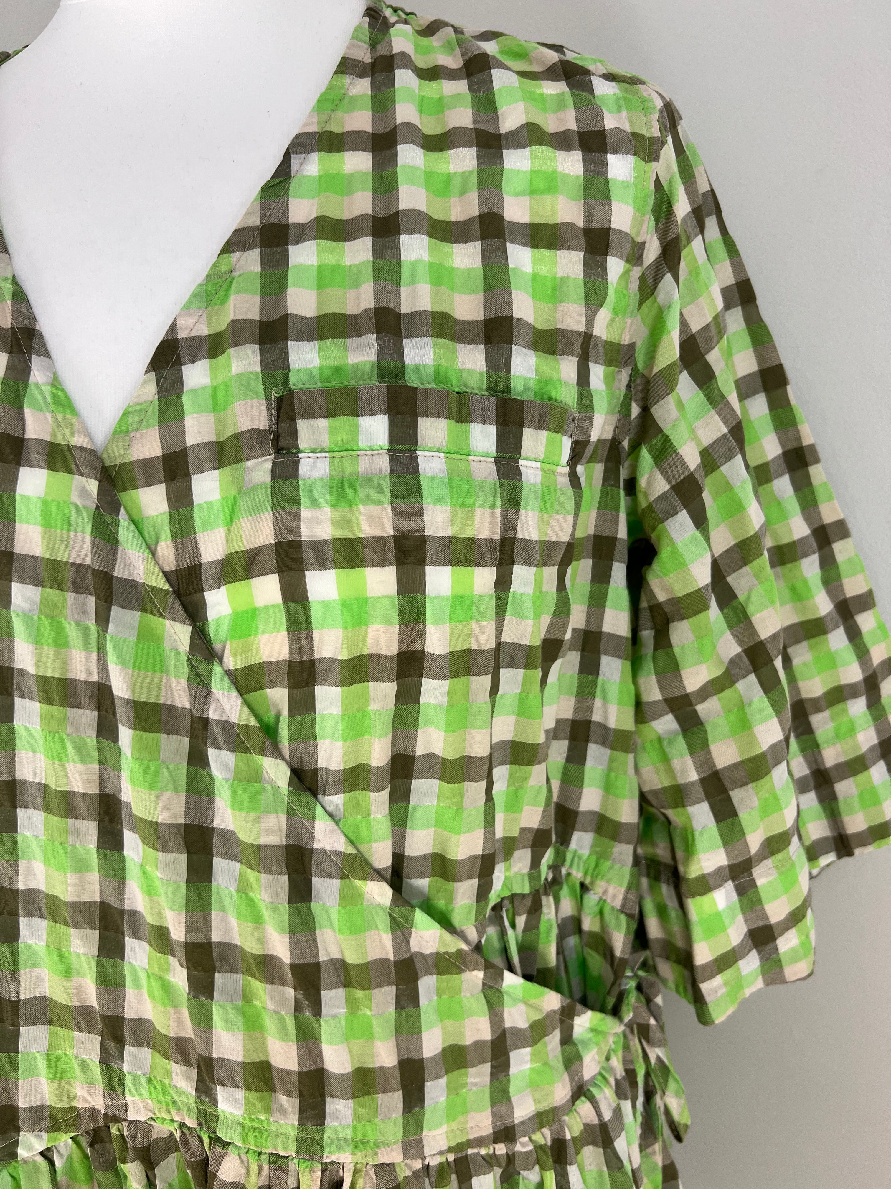 Ganni green check wrap mini dress - S/M