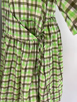 Load image into Gallery viewer, Ganni green check wrap mini dress - S/M
