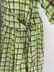 Ganni green check wrap mini dress - S/M