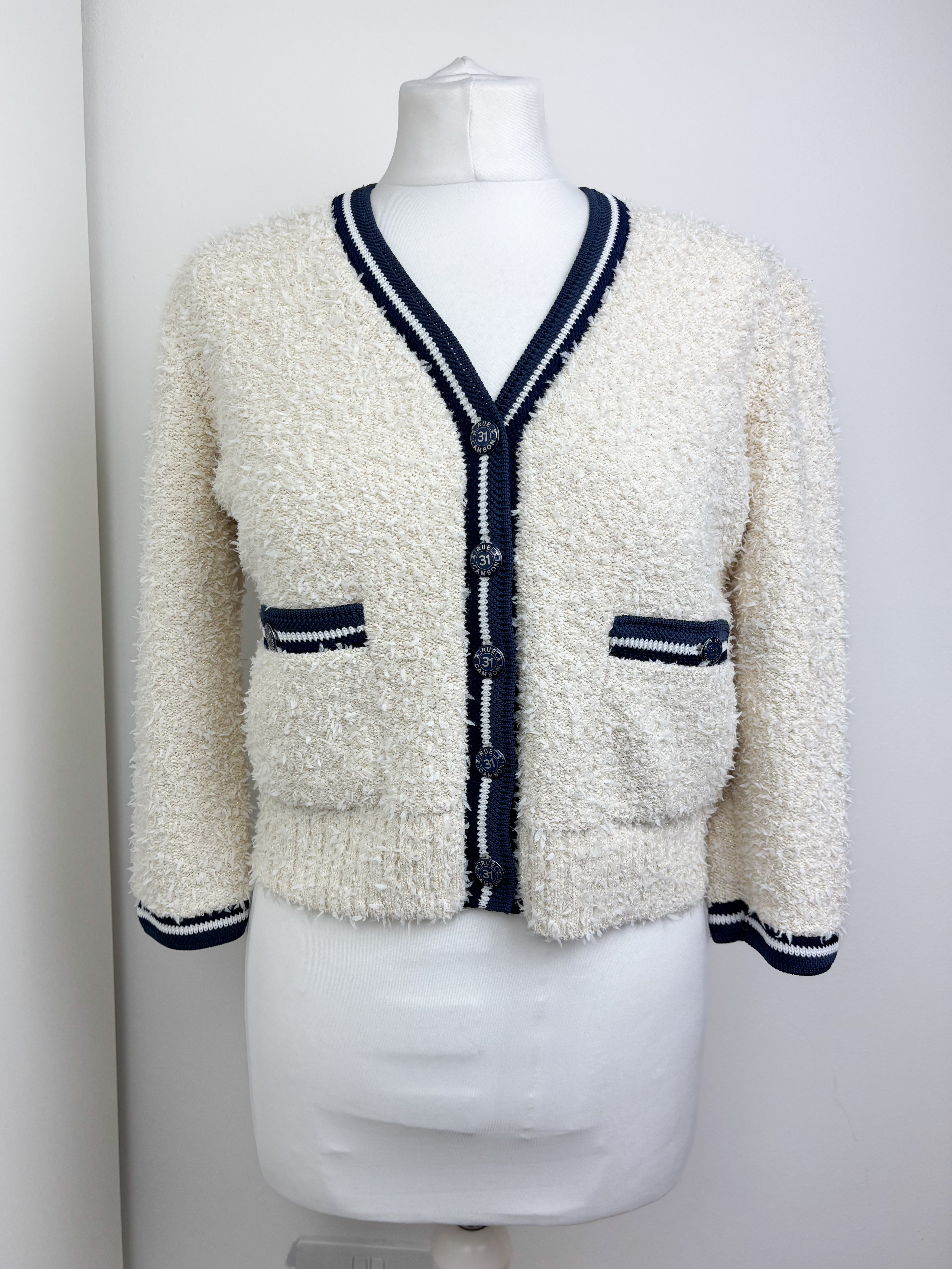 Chanel cream and navy cardigan - 10 UK