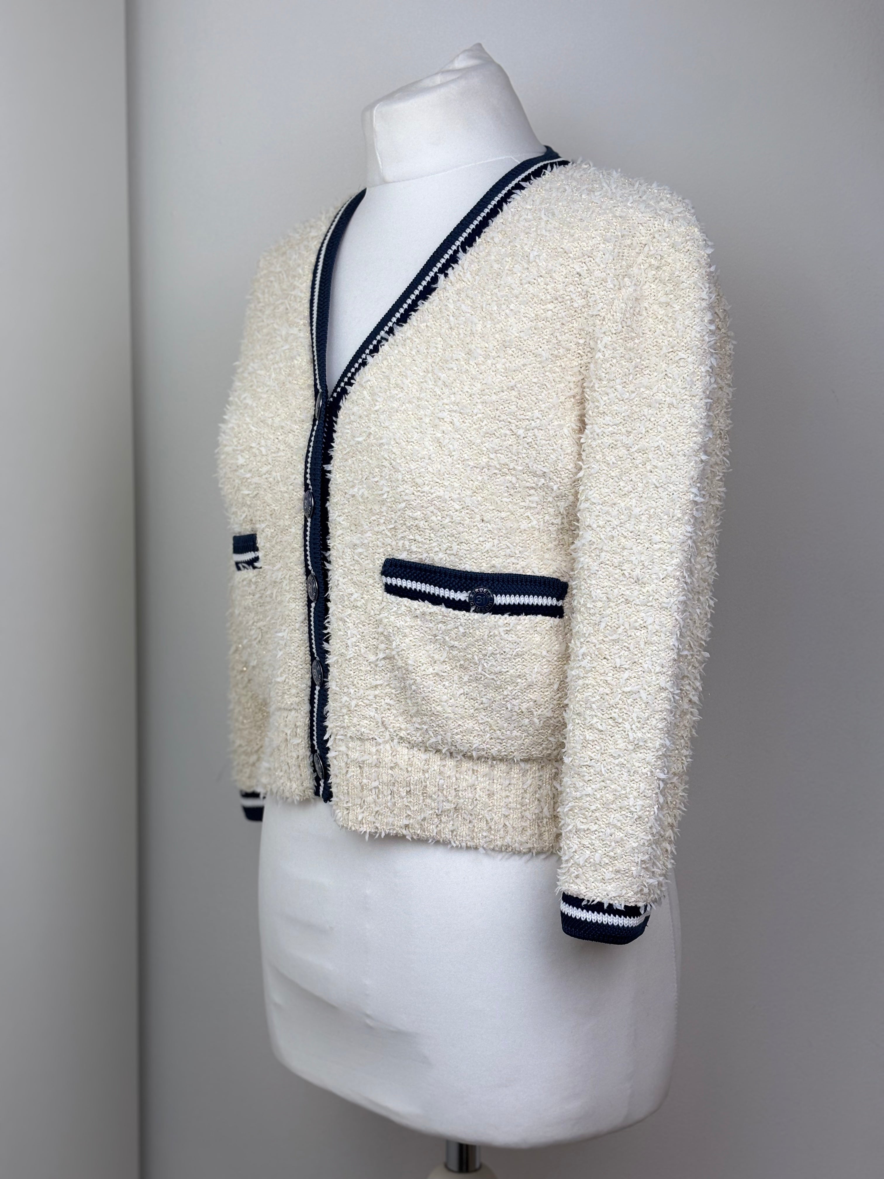 Chanel cream and navy cardigan - 10 UK