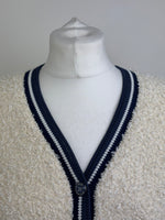 Load image into Gallery viewer, Chanel cream and navy cardigan - 10 UK
