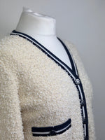 Load image into Gallery viewer, Chanel cream and navy cardigan - 10 UK
