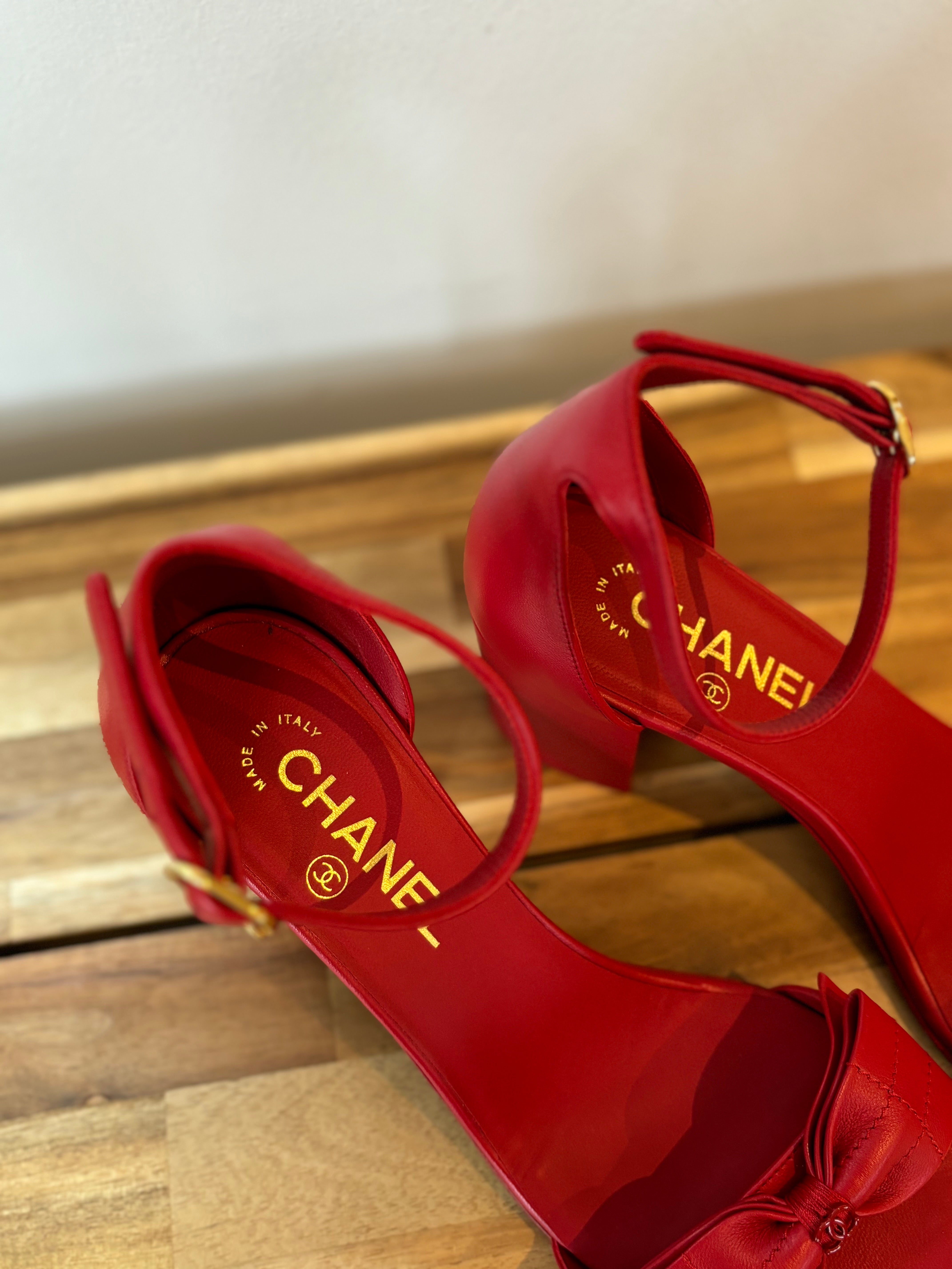 Chanel red bow sandals - 5 UK