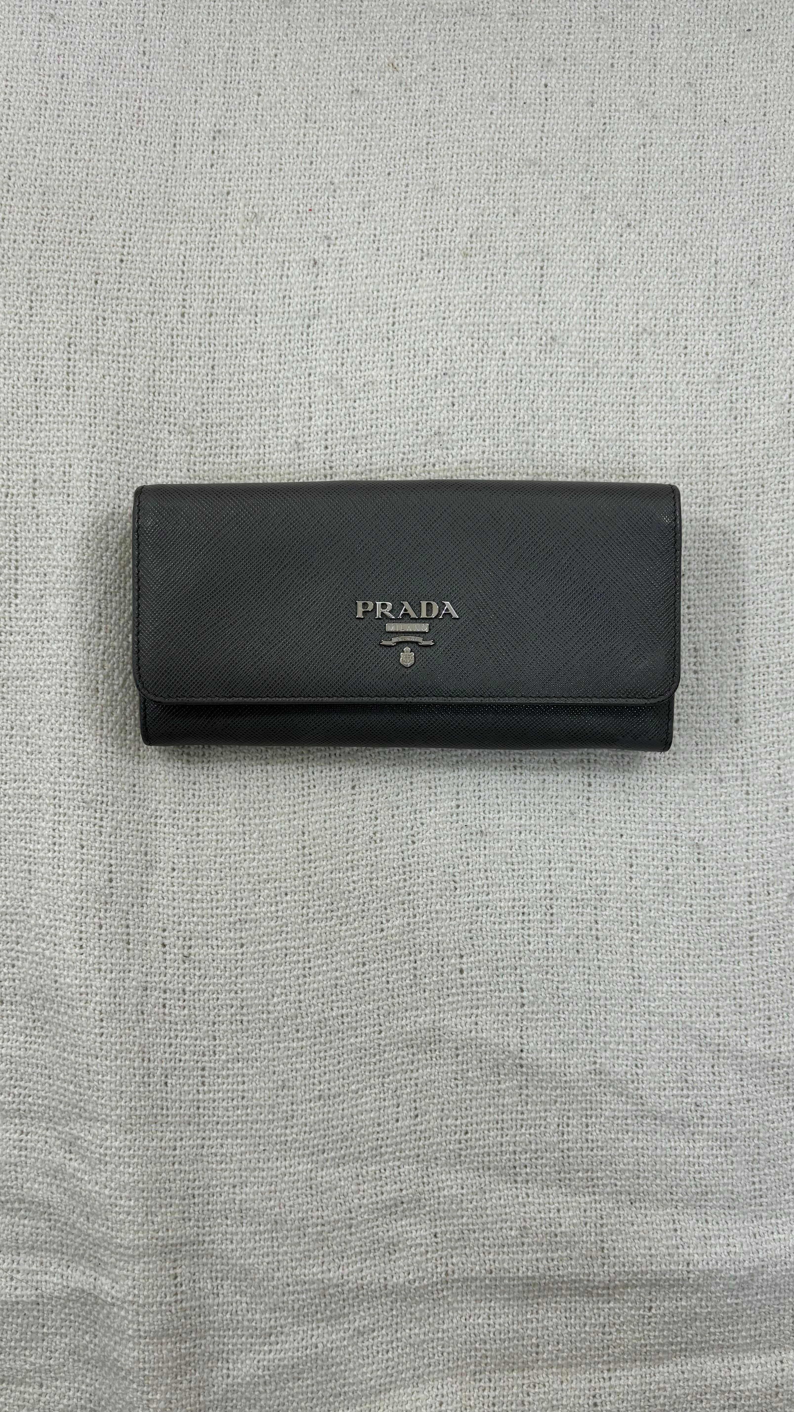 Prada saffiano grey wallet