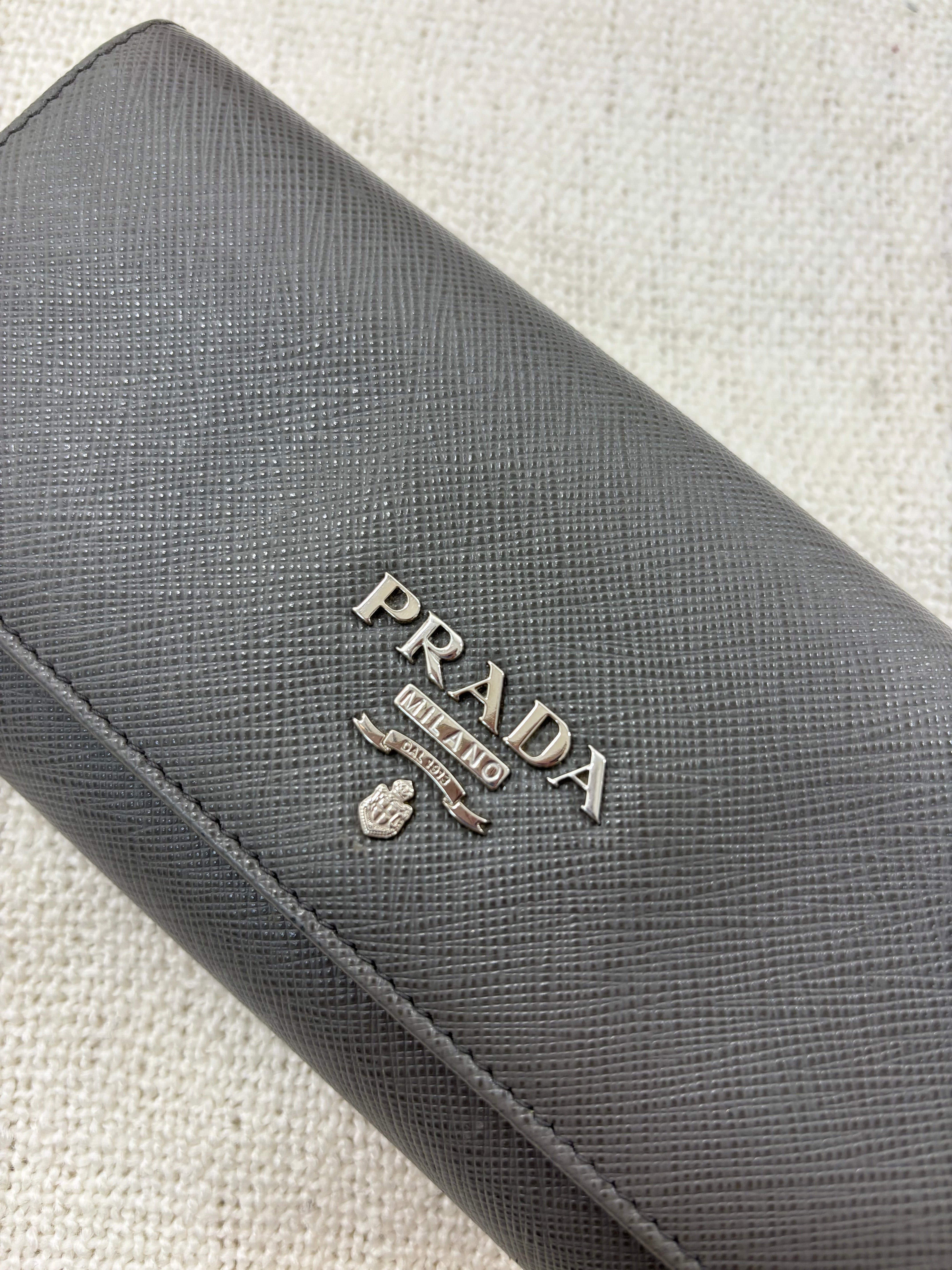 Prada saffiano grey wallet