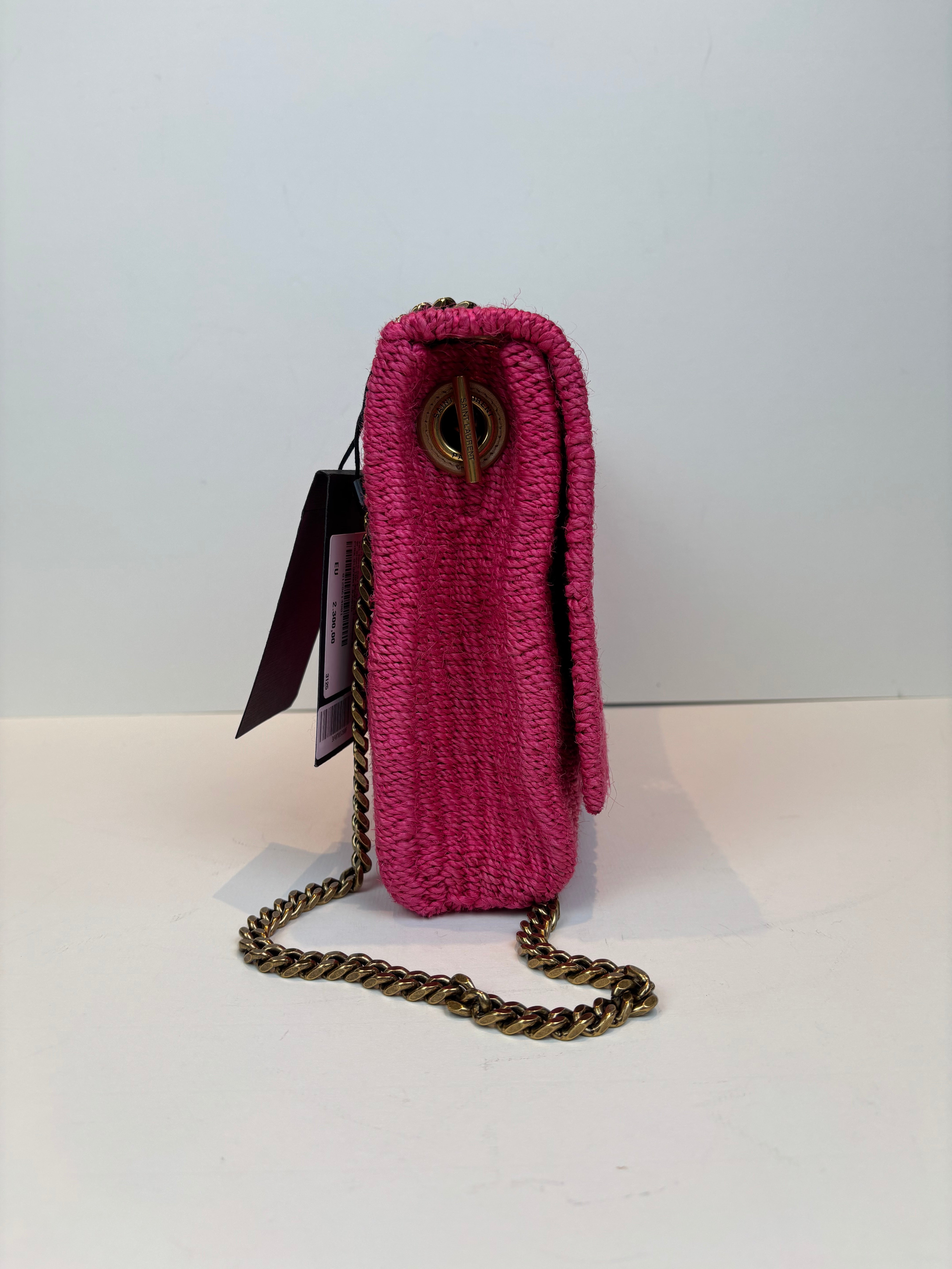 Saint Laurent Kate raffia pink bag