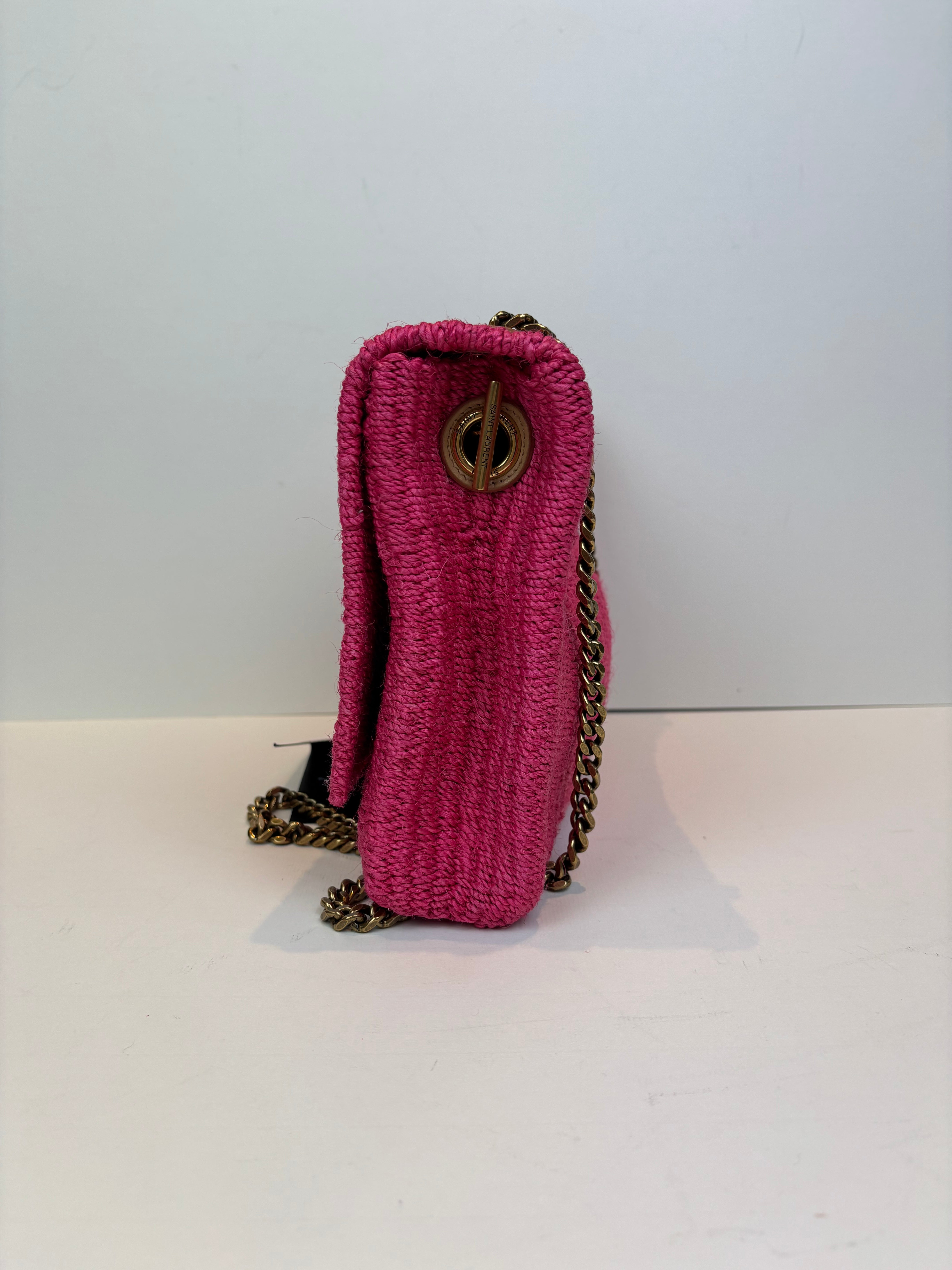 Saint Laurent Kate raffia pink bag