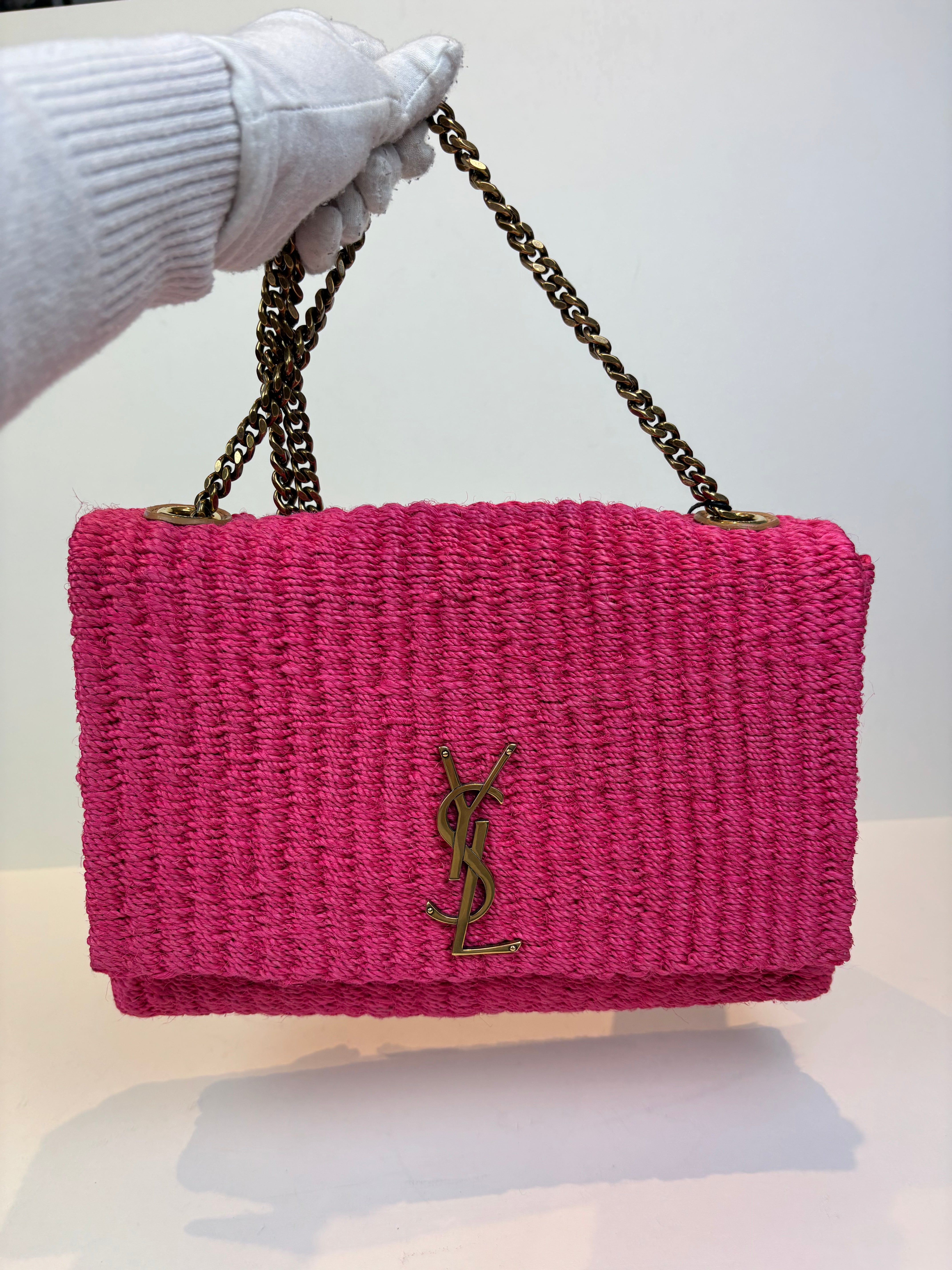 Saint Laurent Kate raffia pink bag