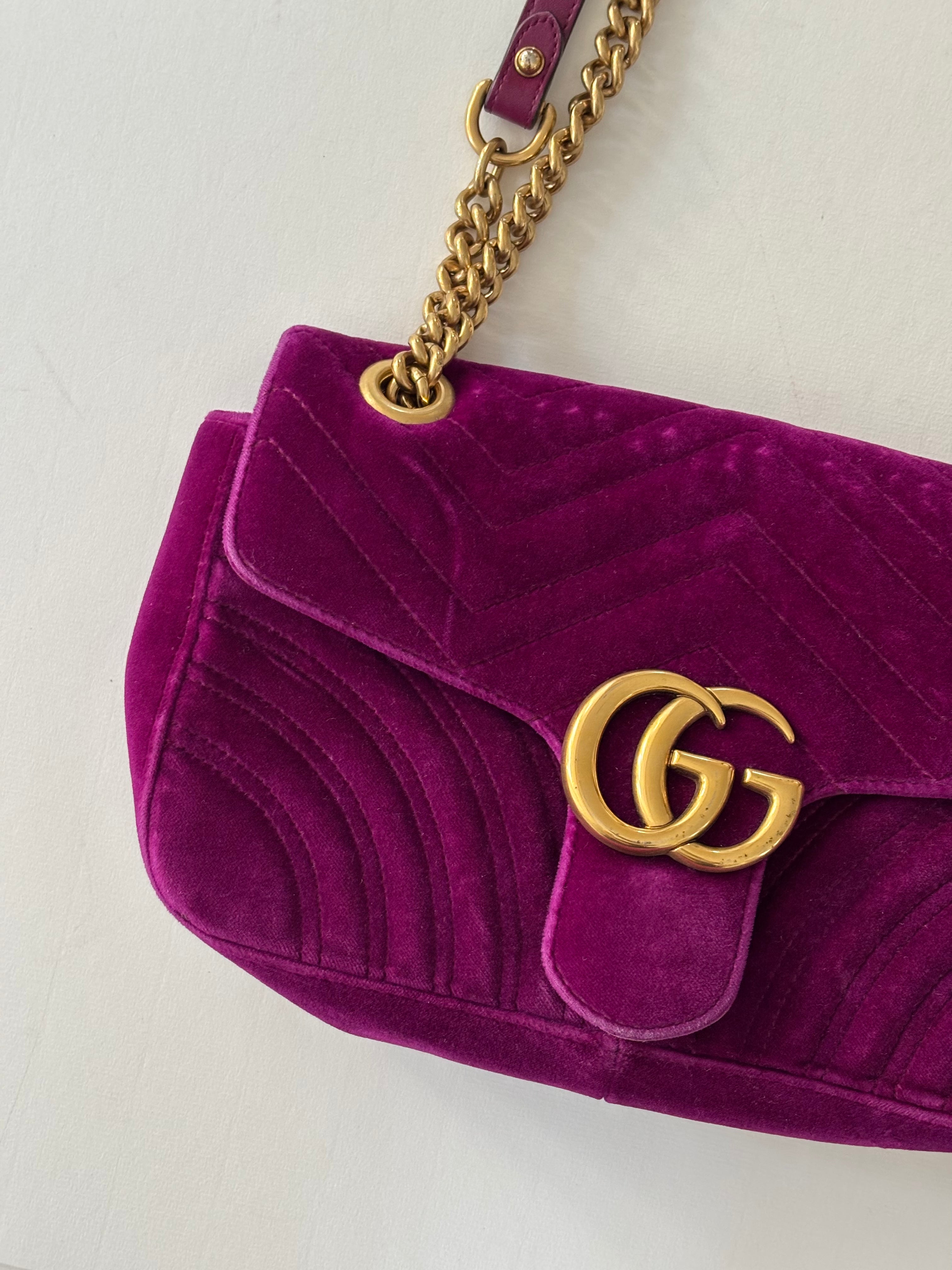 Gucci GG Marmot fuchsia velvet bag