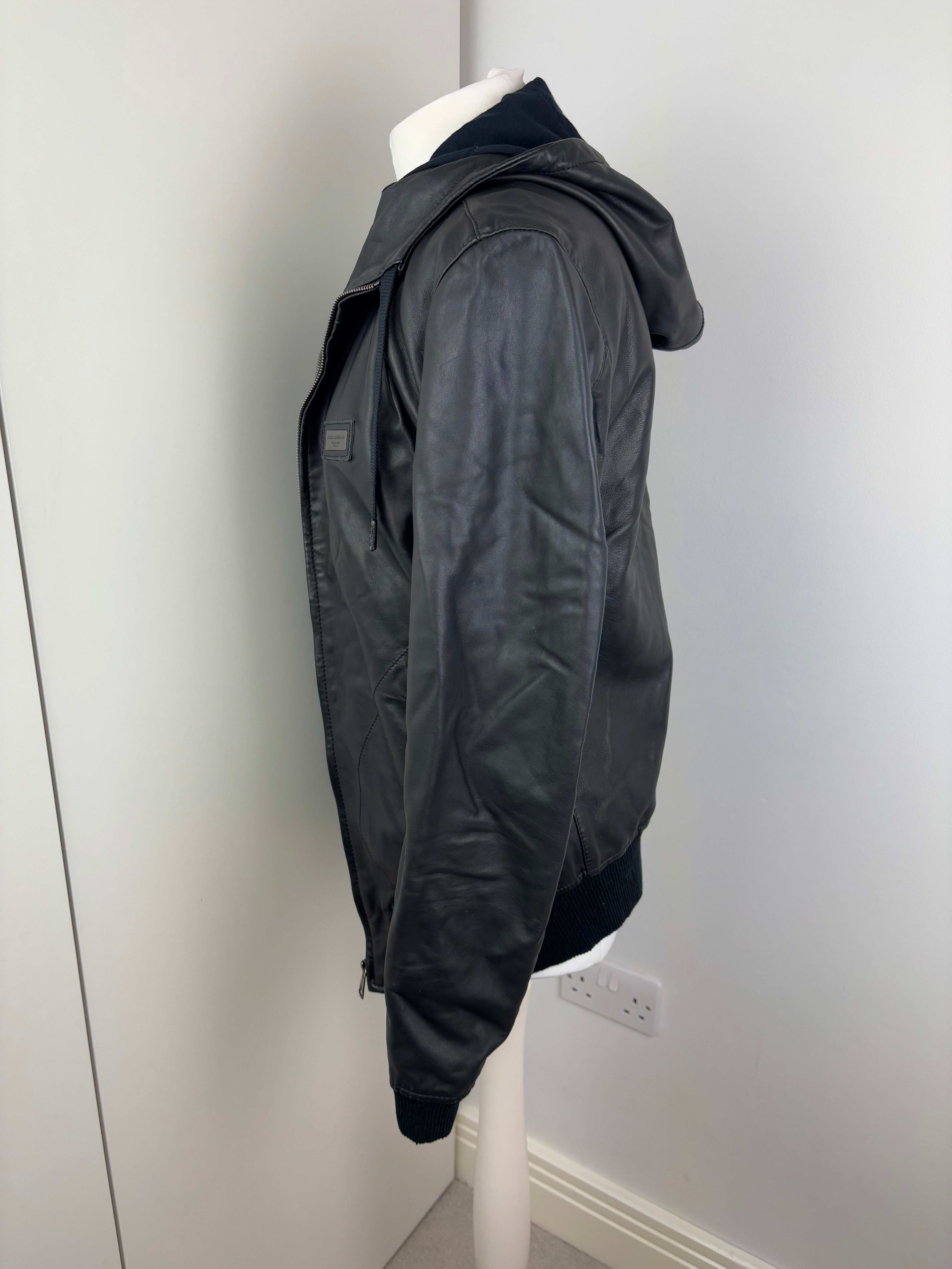 MENSWEAR - Dolce & Gabbana hoodie leather jacket - 48 UK