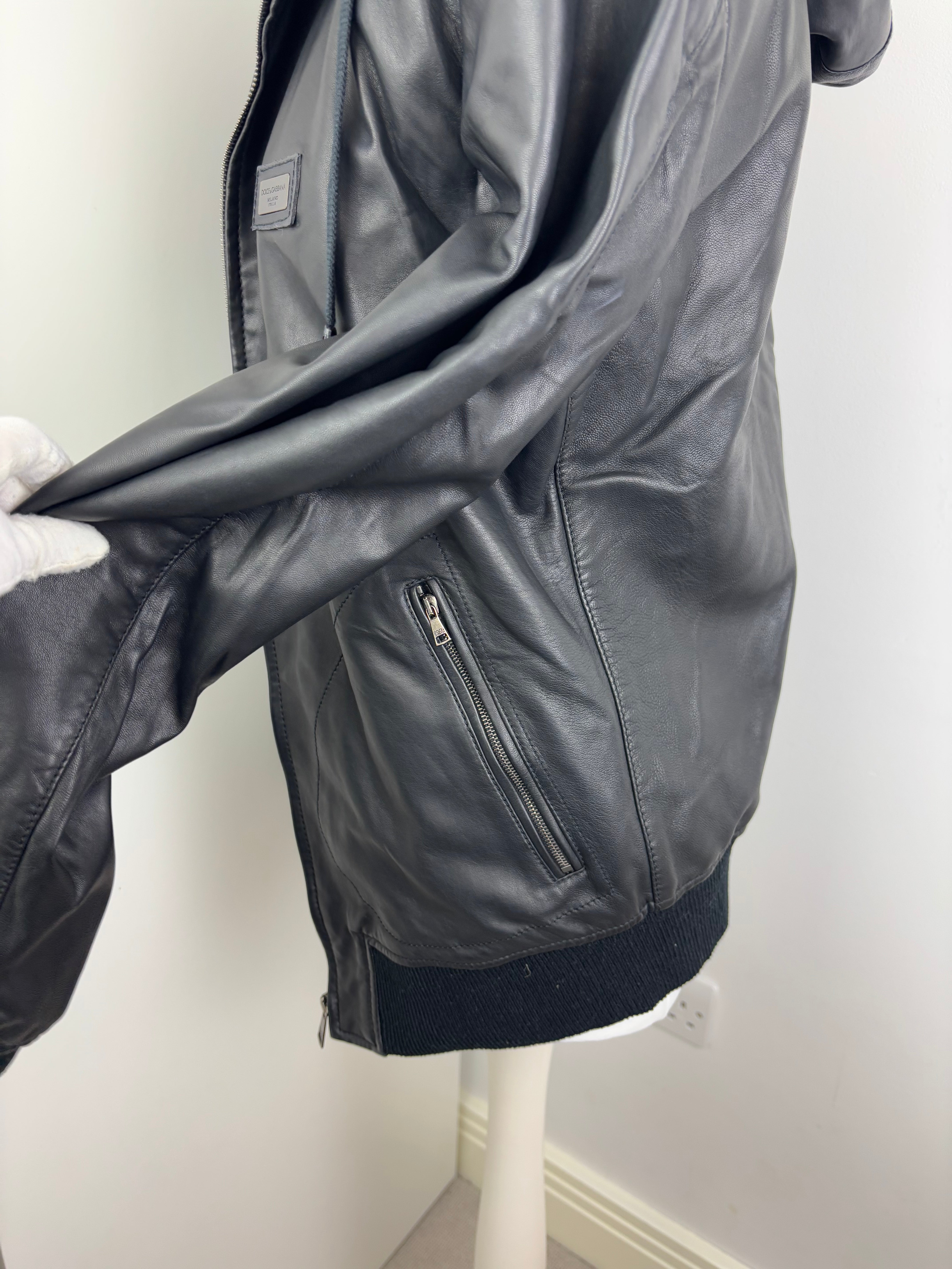 MENSWEAR - Dolce & Gabbana hoodie leather jacket - 48 UK