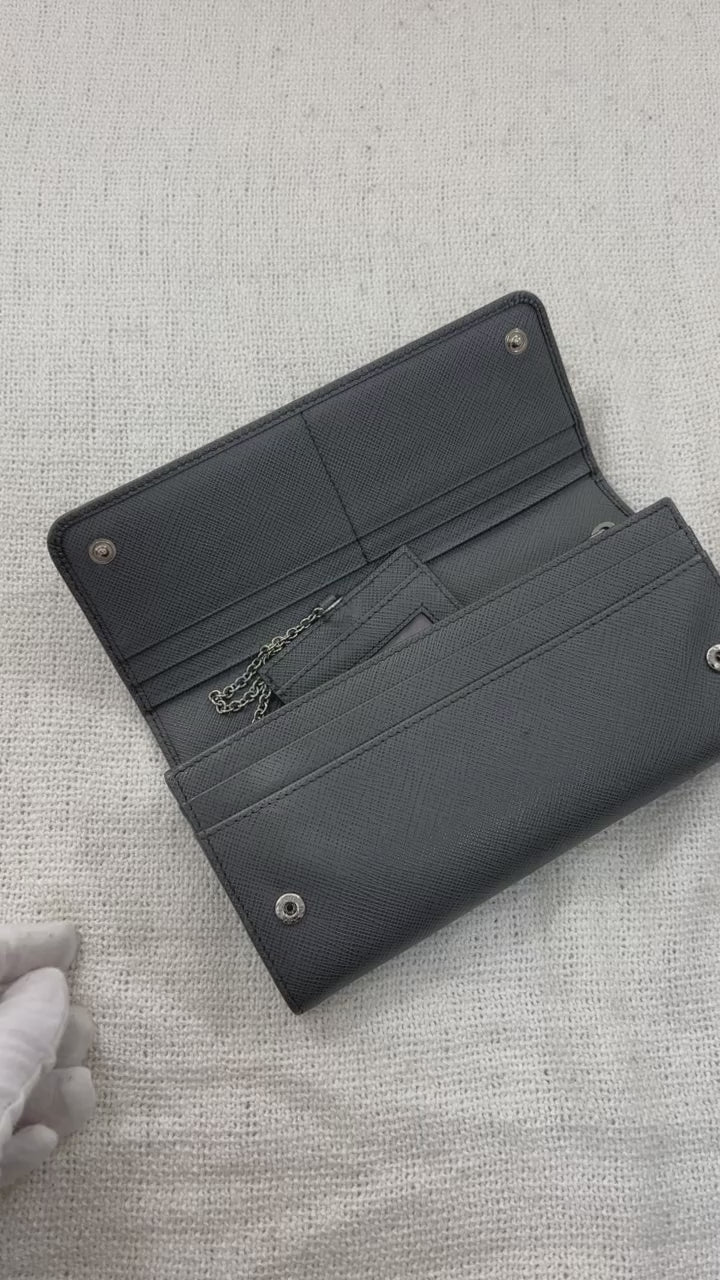 Prada saffiano grey wallet