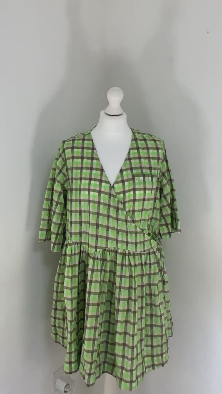 Ganni green check wrap mini dress - S/M