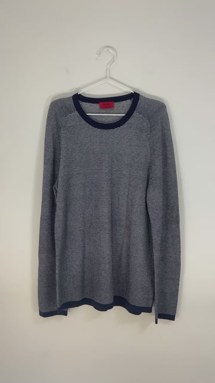 Hugo Boss navy and white jumper - L