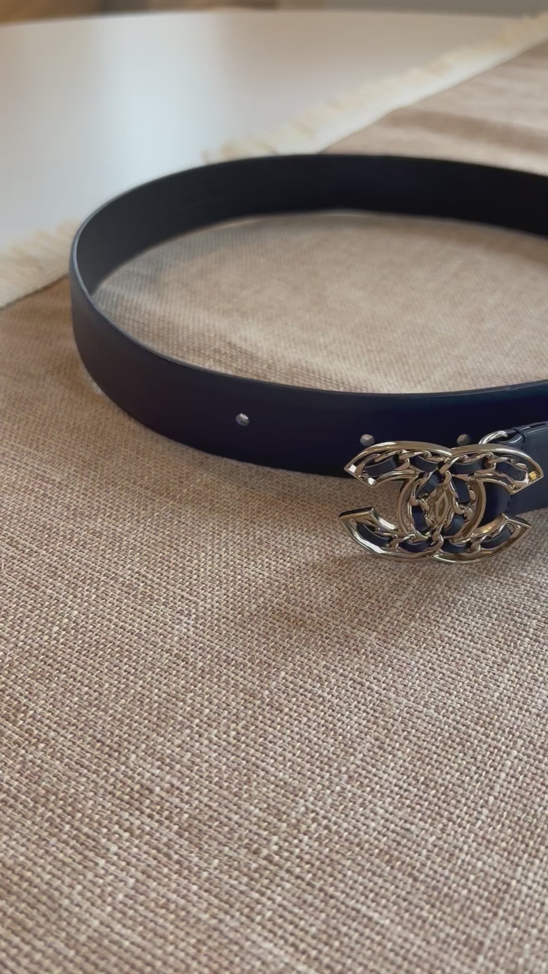 Chanel navy leather belt - 85cm