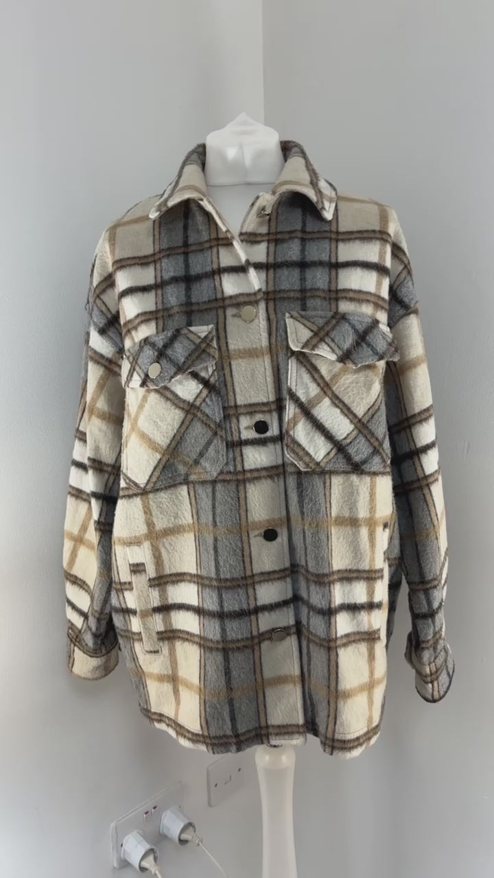 Zara checked wool blend shacket -  S