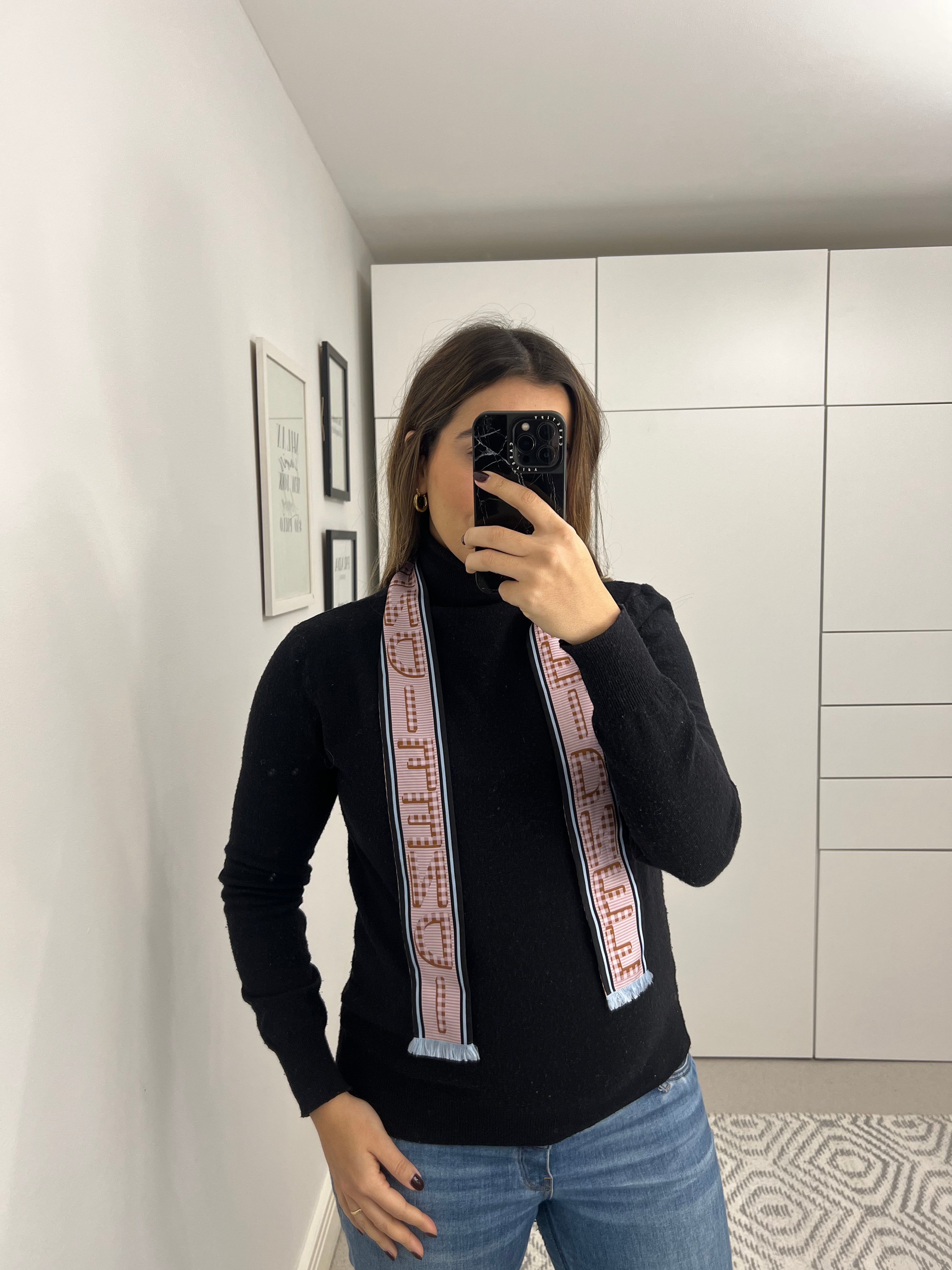 Fendi silk fringe vichy scarf