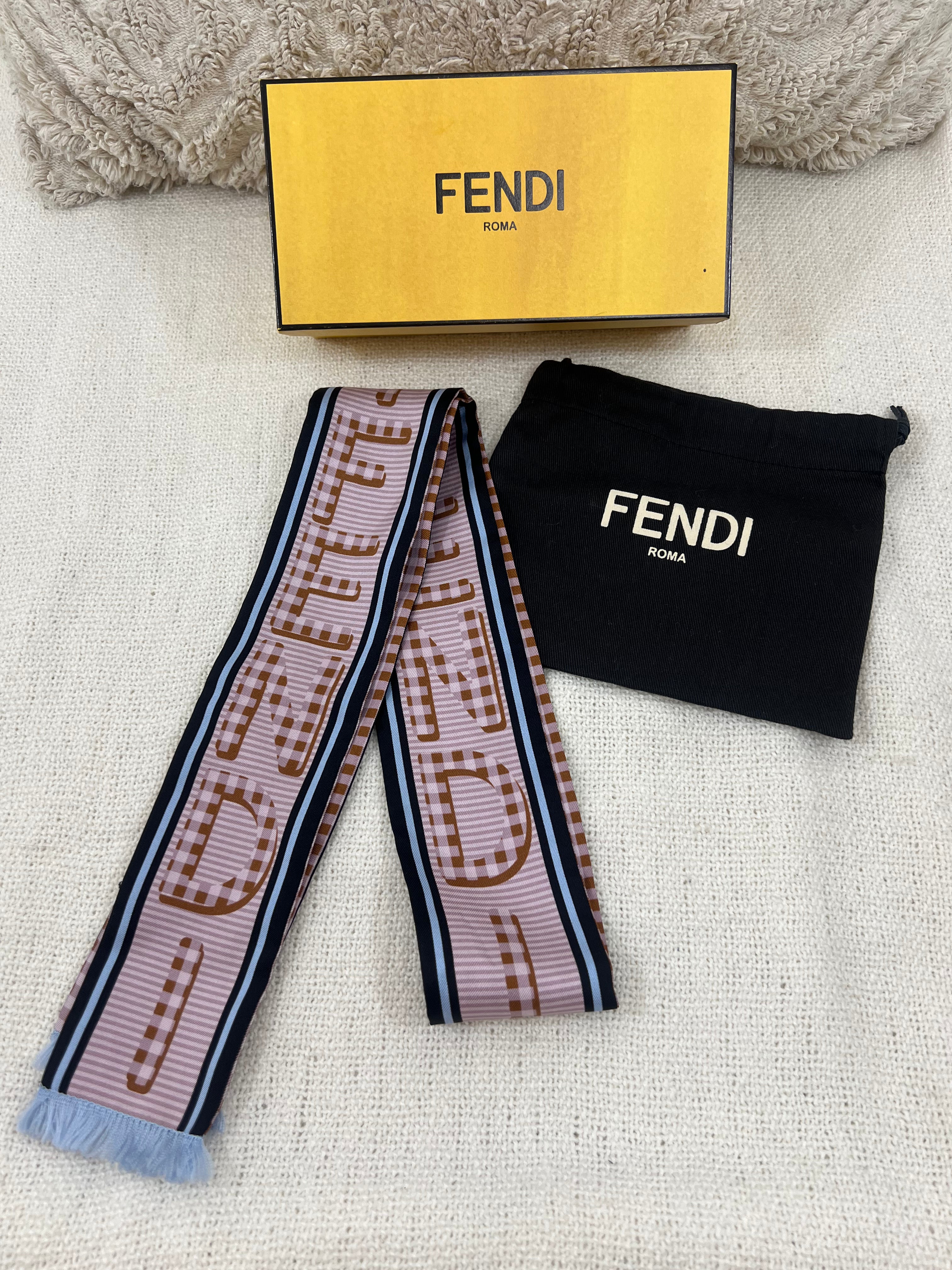 Fendi silk fringe vichy scarf