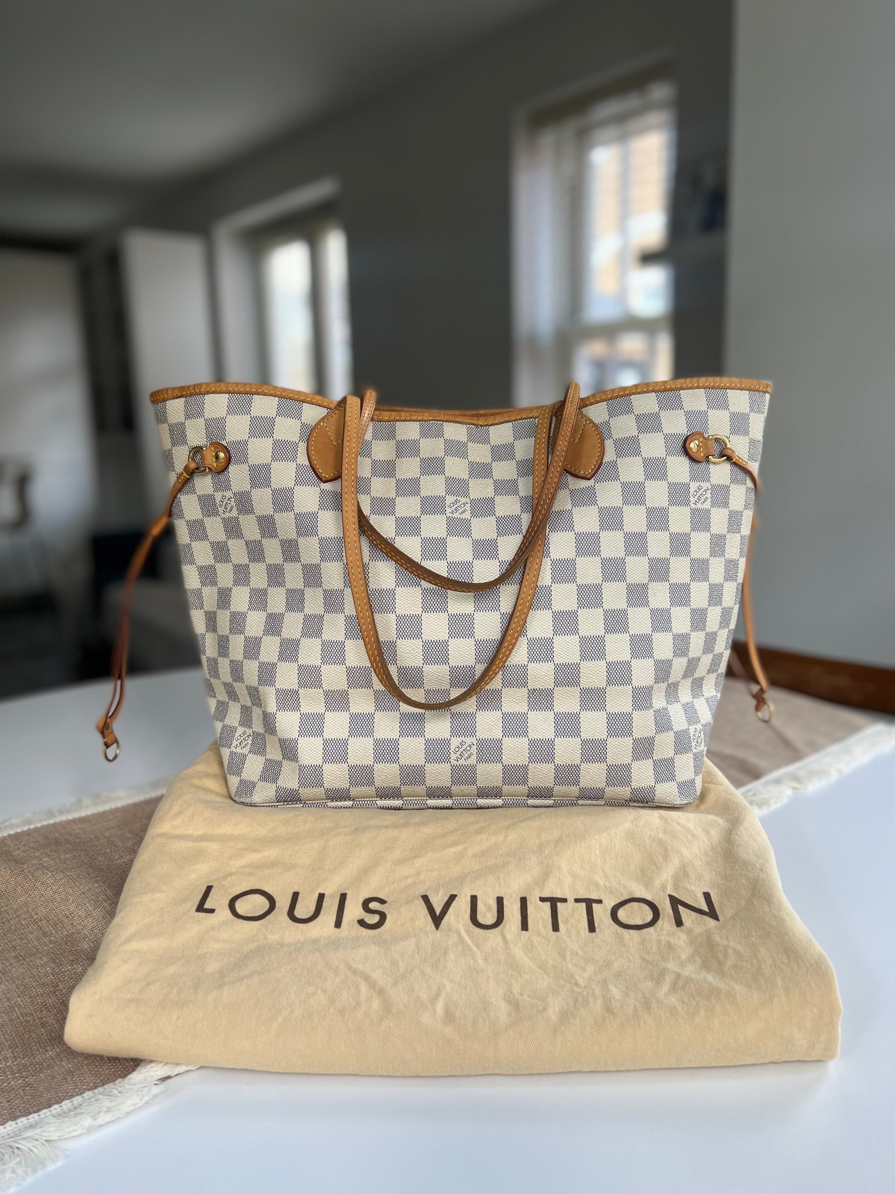 Authentic Louis Vuitton Damier Azur Neverfull MM Tote Bag